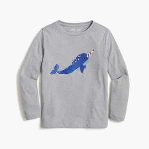J. Crew Girls' long-sleeve glitter narwhal graphic tee - BL481 - NWT Size XS